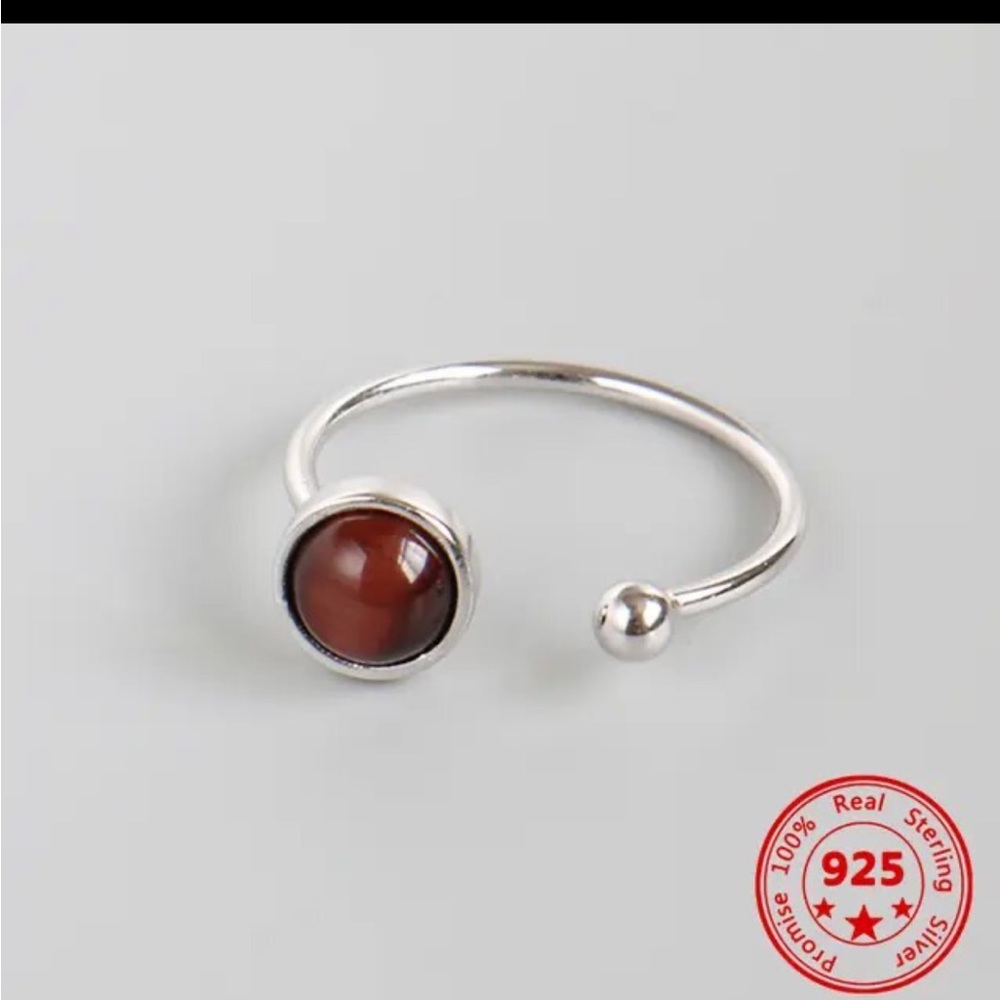Red tigers eye stone 925 sterling silver ring